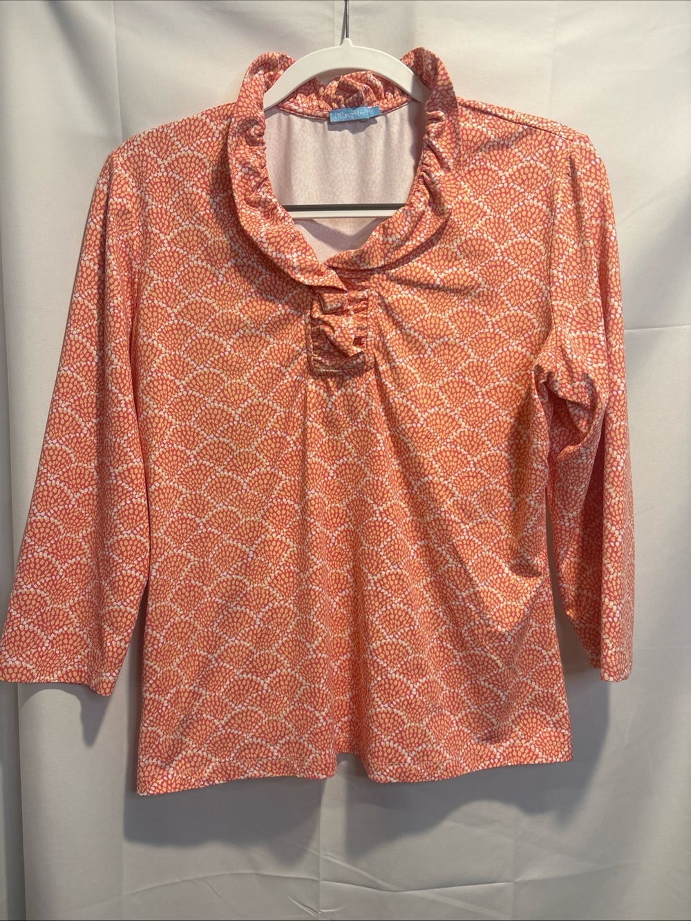 J. McLaughlin Coral Printed Long-Sleeve Ruffle-Neck Tee